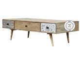 Avalon Indian Solid Wood Coffee Table With Printed Drawers